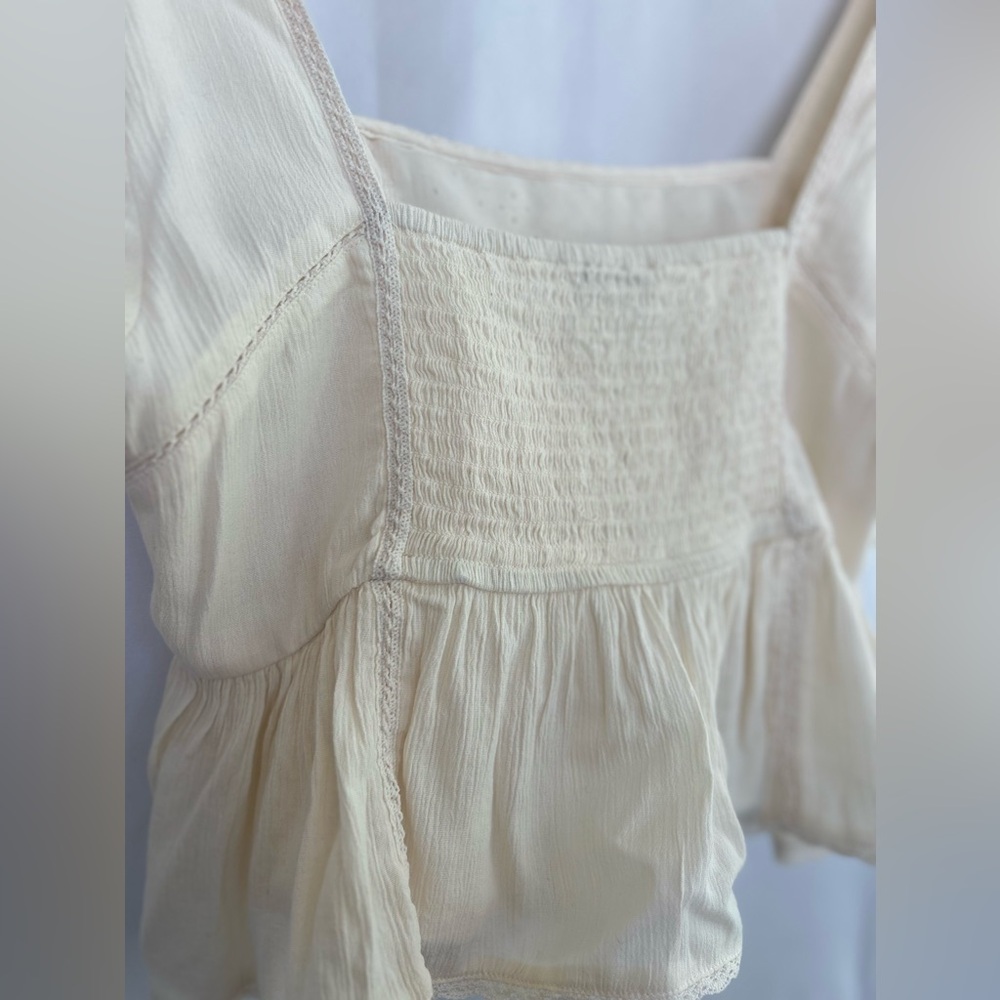 American Eagle Cropped Boho Eyelet Ruffle Top Women's Medium Cream Beach Summer - Picture 8 of 14